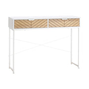 Tavolo consolle ¨C Zephmum ¨C Effetto quercia scanalata, 2 cassetti, gambe metallo bianco