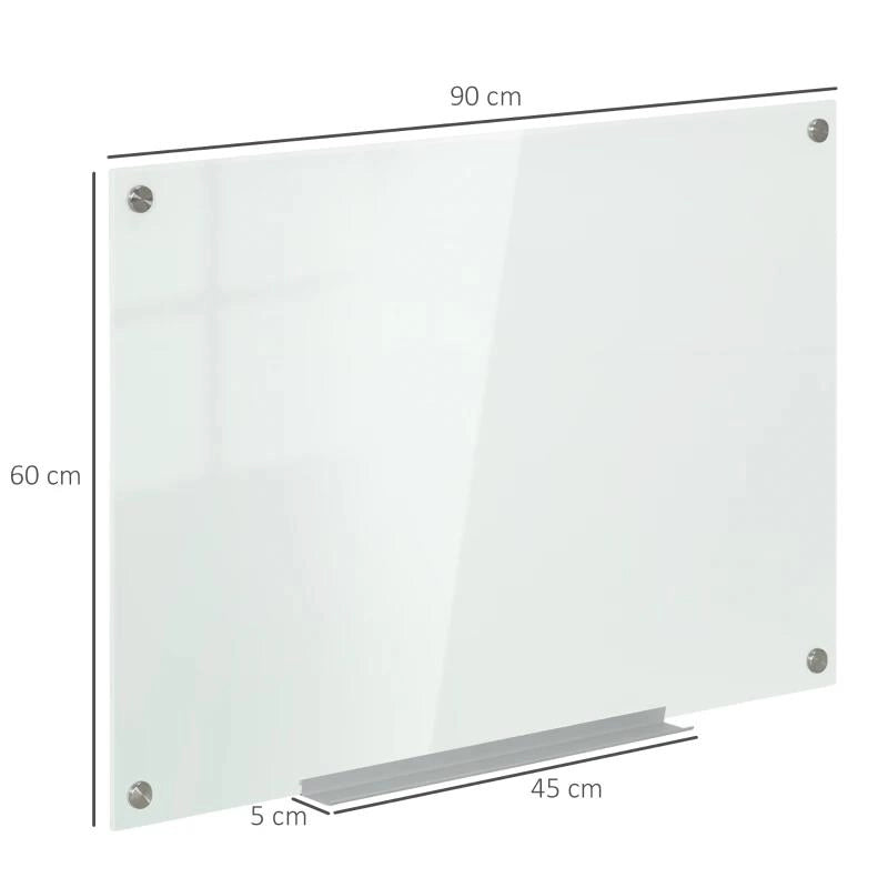 LAVAGNA BIANCA IN VETRO E ALLUMINIO CON 4 PENNARELLI COLORATI E CANCELLINO, 90X60X0.4 CM