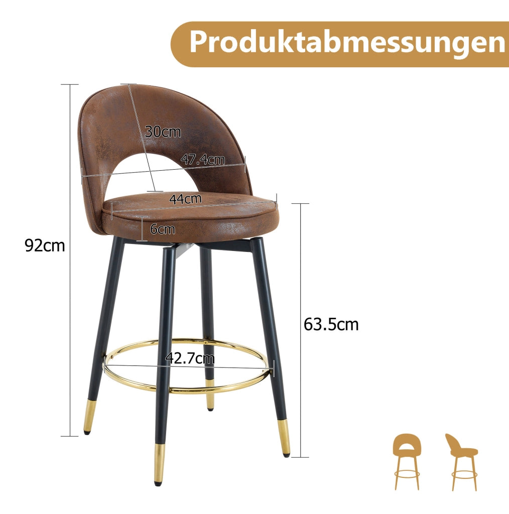 SGABELLO BAR 360° Girevole in Tessuto Marrone e Metallo