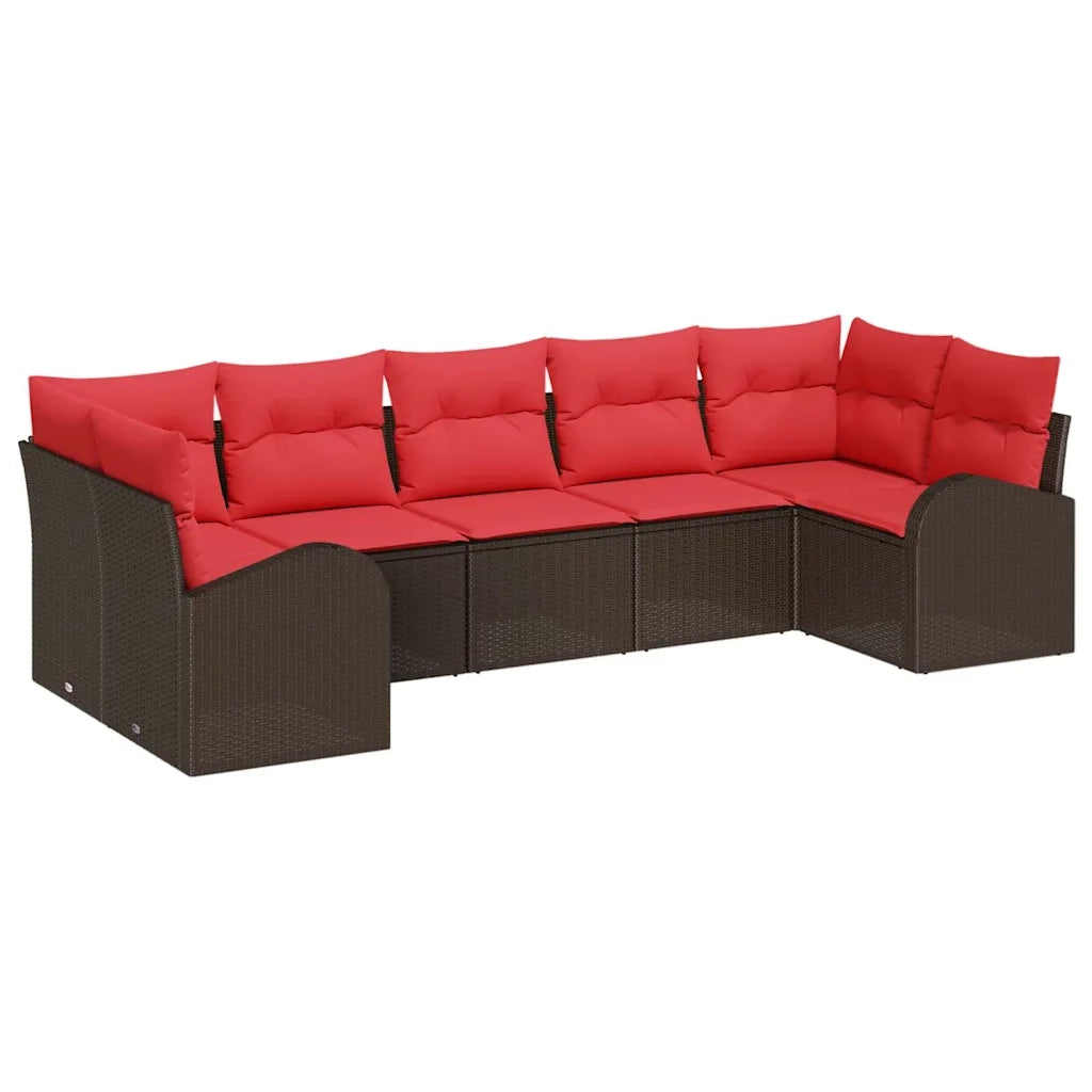 Set Divano da Giardino 7 pcs Marrone e Rosso polyrattan