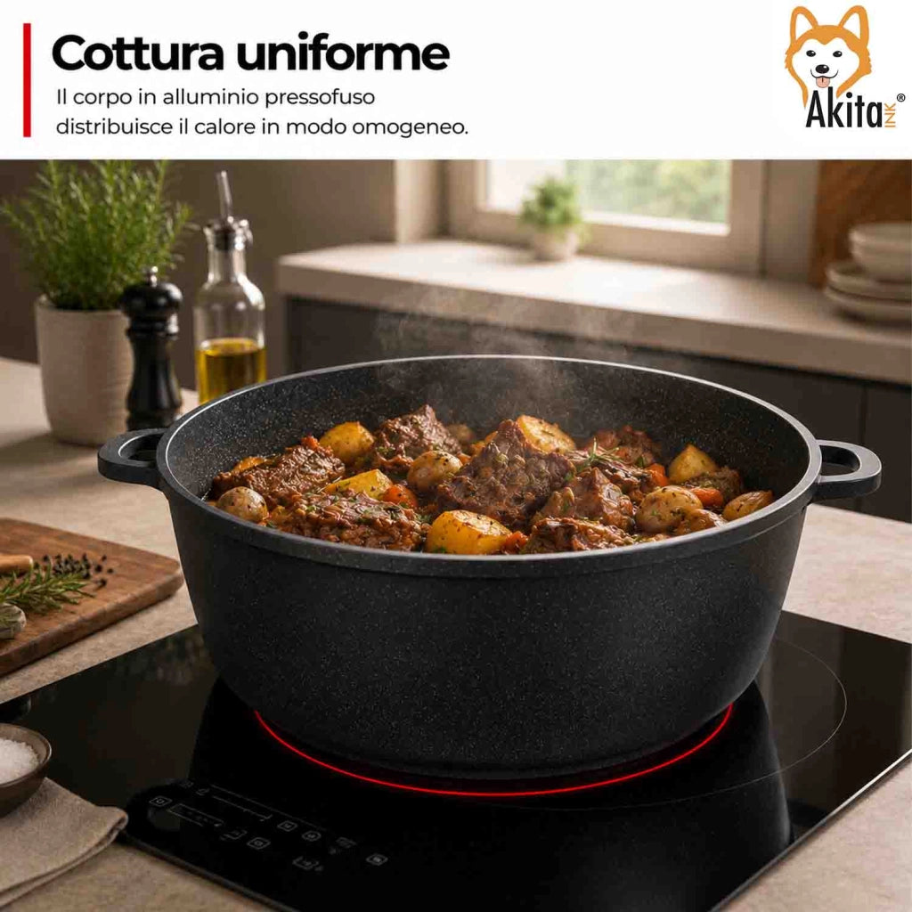 Akitaink Casseruola Alluminio Pressofuso Coperchio in Vetro 36 cm