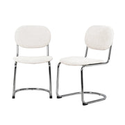 Set 2 sedie arrotondate metallo, tessuto ciniglia e gambe cromate,