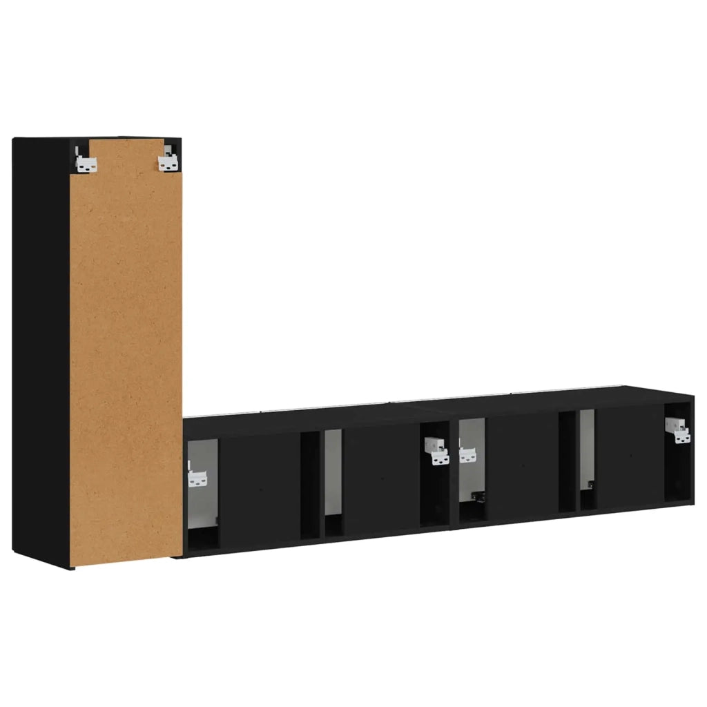 Set mobile TV Montaggio a parete 3 pcs Nero Legno multistrato