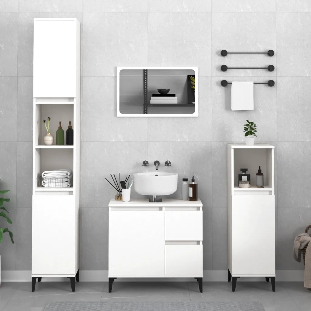 Armadietto da Bagno Bianco 30x30x190 cm in Legno Multistrato 819796