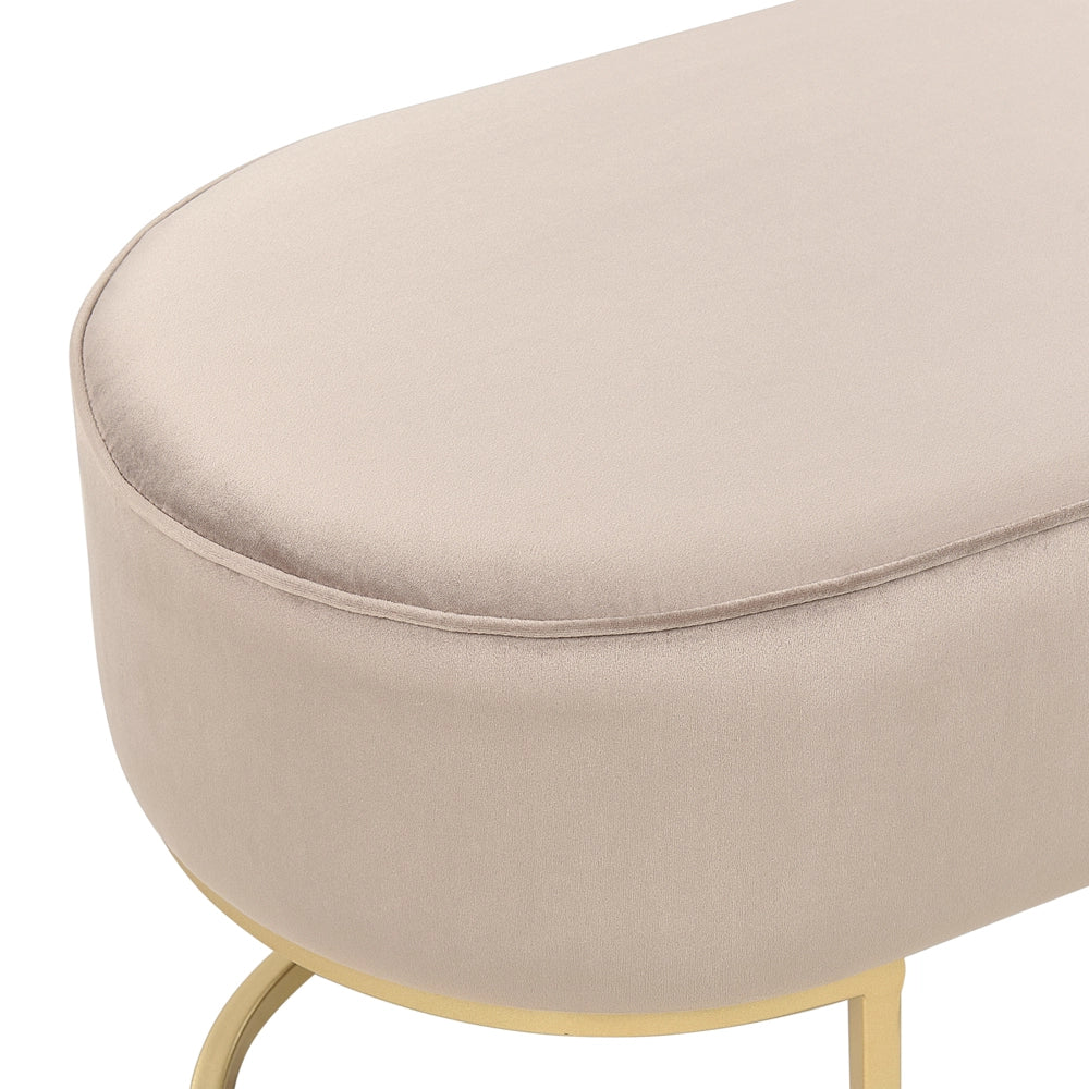 Panca imbottita beige con gambe in metallo dorato glamour soggiorno camera da letto