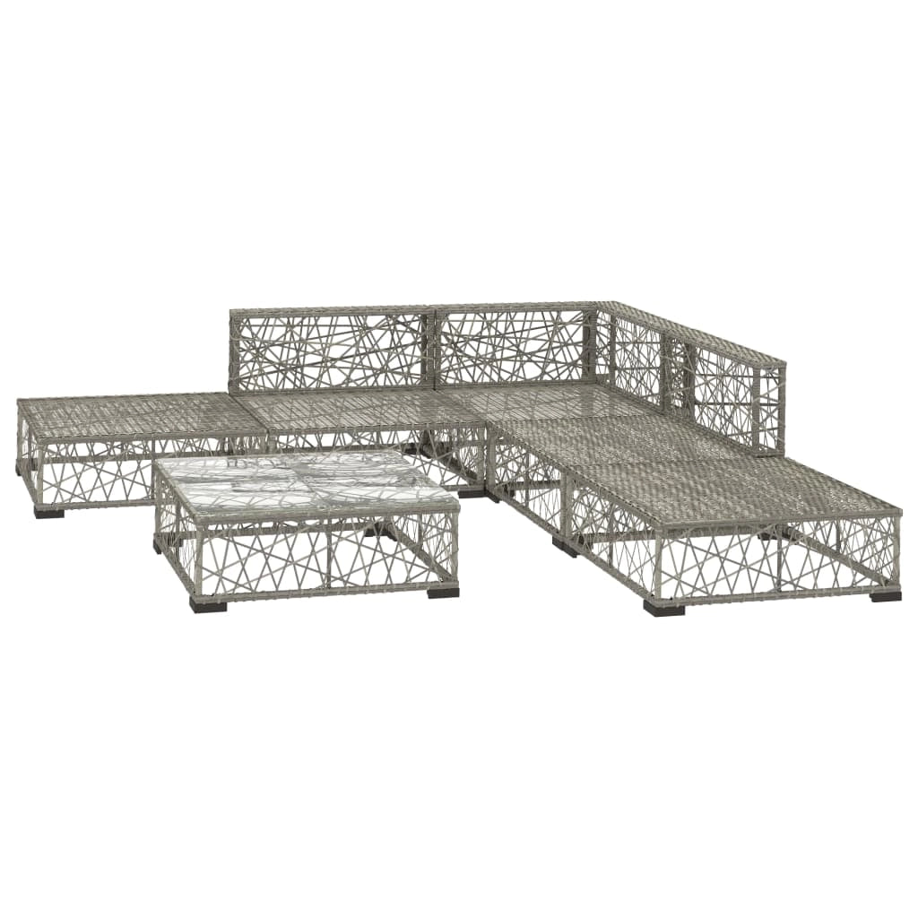 Set di mobili da giardino mobili da esterno 6 pezzi con cuscini resina intrecciata grigia 02_0016854