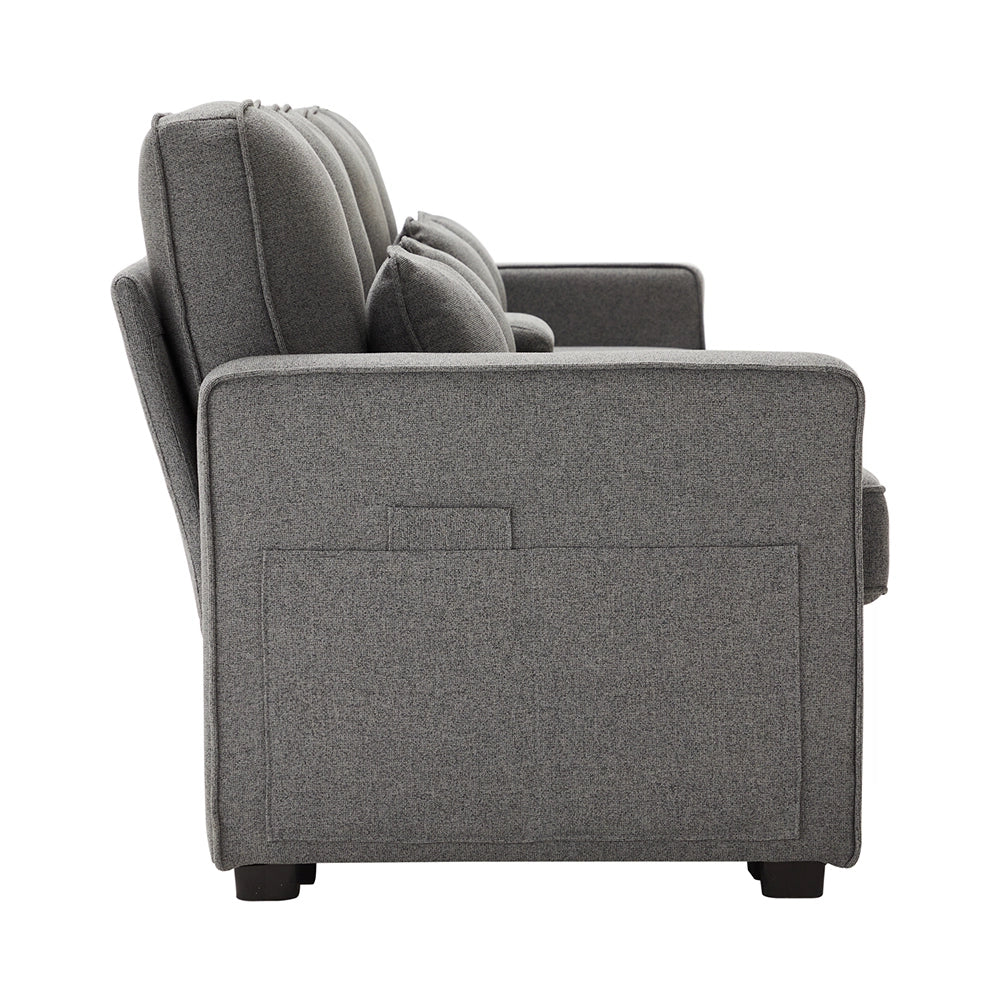 Canap?? 4 posti con braccioli portaoggetti - Xylo - Grigio scuro tessuto lino con console