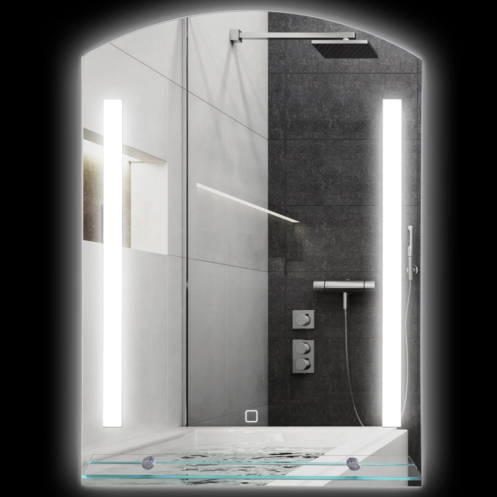 Specchio Bagno a Parete Luce LED a 3 Colori Mensola in Vetro 50x12x70 cm