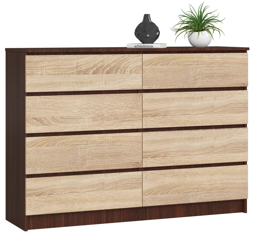 Cassettiera AKORD K140 Wengé 138 cm 8 cassetti inserto frontale Sonoma Quercia 138x40x99 cm