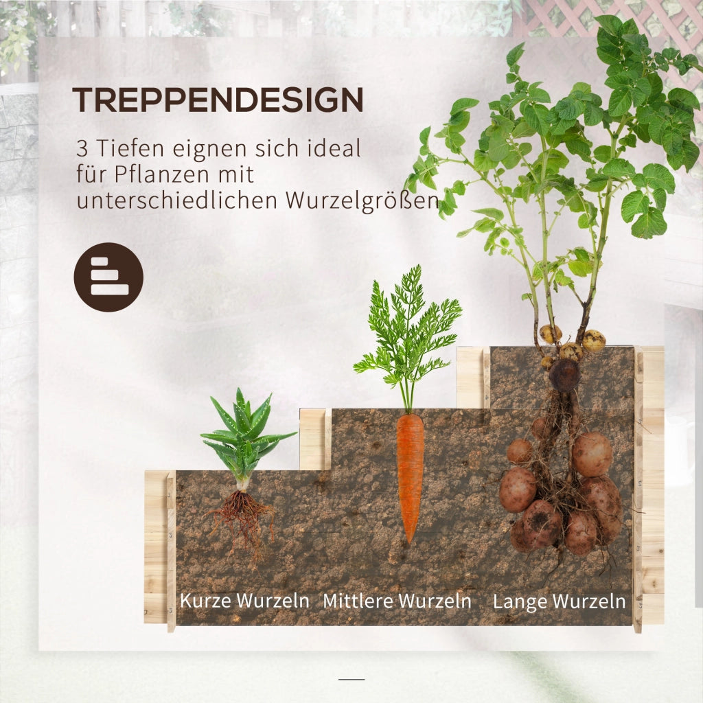 Hochbeet 3 Etagen ¨C zephmum ¨C Vlies Innenauskleidung lackiertes Naturholz 117x100x54cm