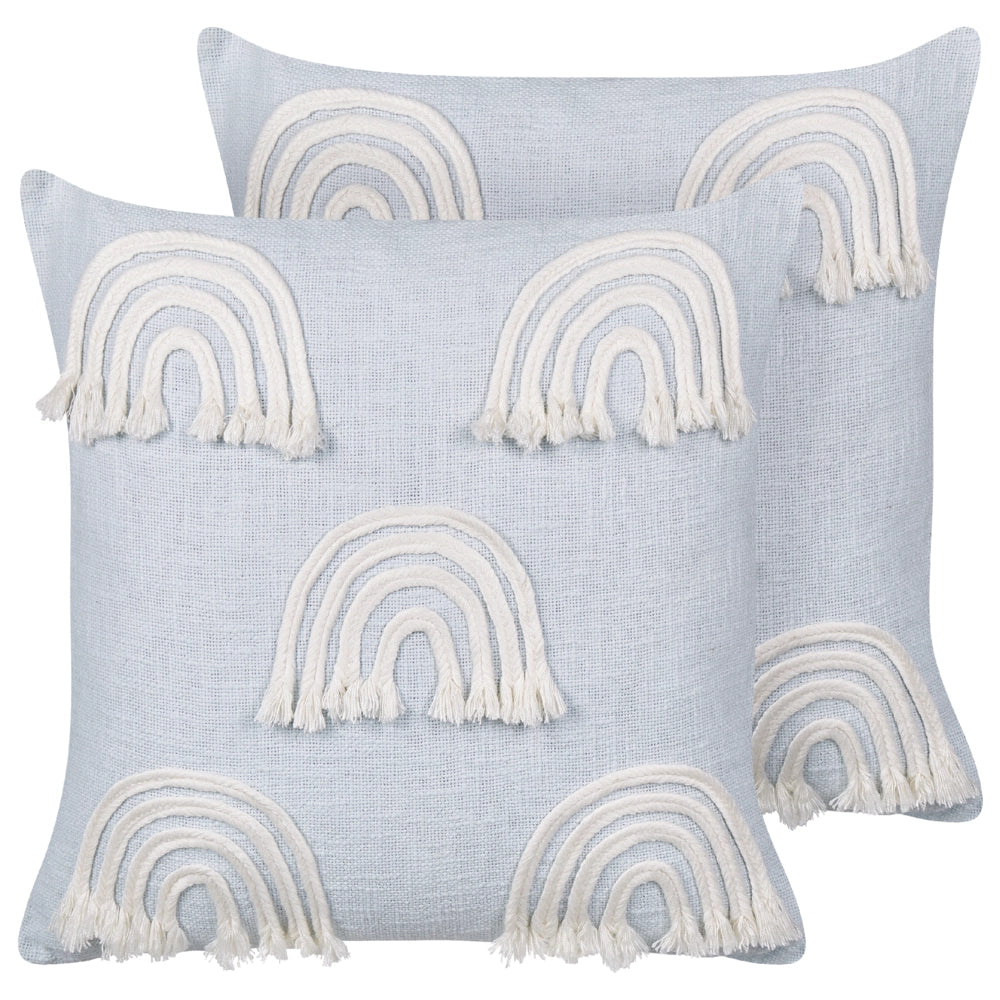 Set di 2 cuscini in cotone ricamato con motivo arcobaleno azzurro 45 x 45 cm camera da letto cameretta
