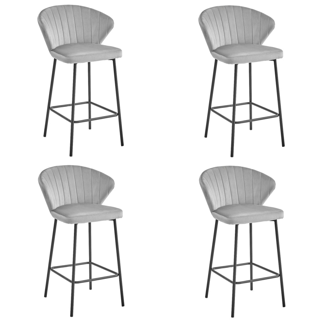 Sgabello Valora GATTA in velluto grigio argento con gambe nere per cucina x4