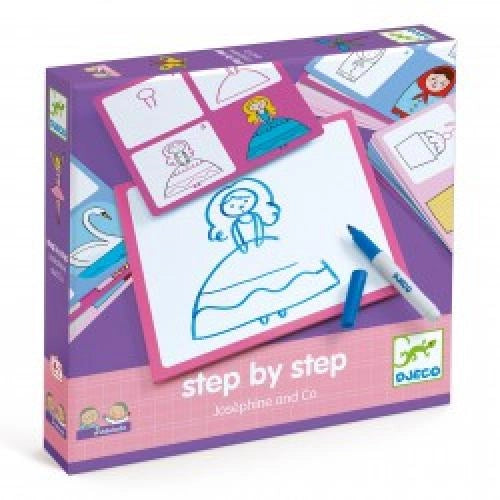 Set disegno Step by Step,Josephine  and Co, impara a disegnare le principesse,Djeco,Eta 4-6 anni