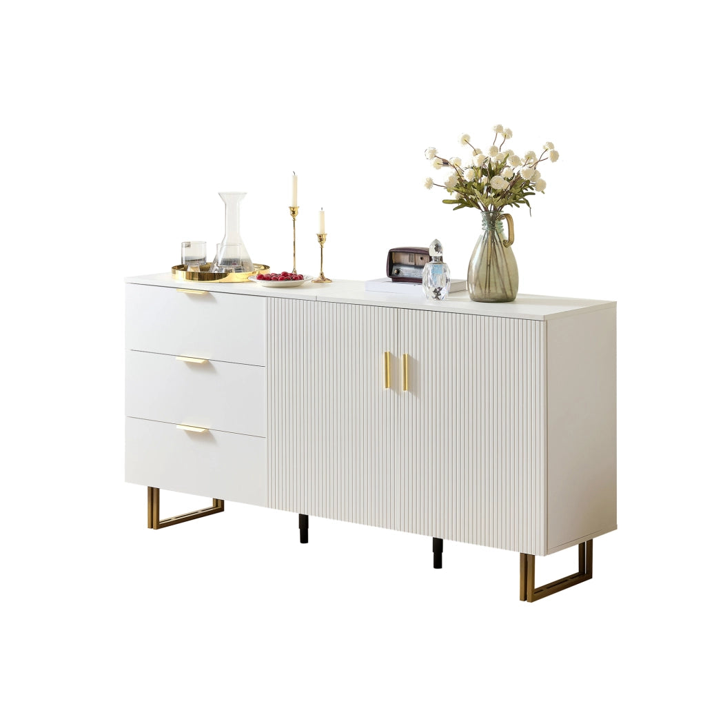Credenza moderna bianca 160 cm con 2 ante e 3 cassetti