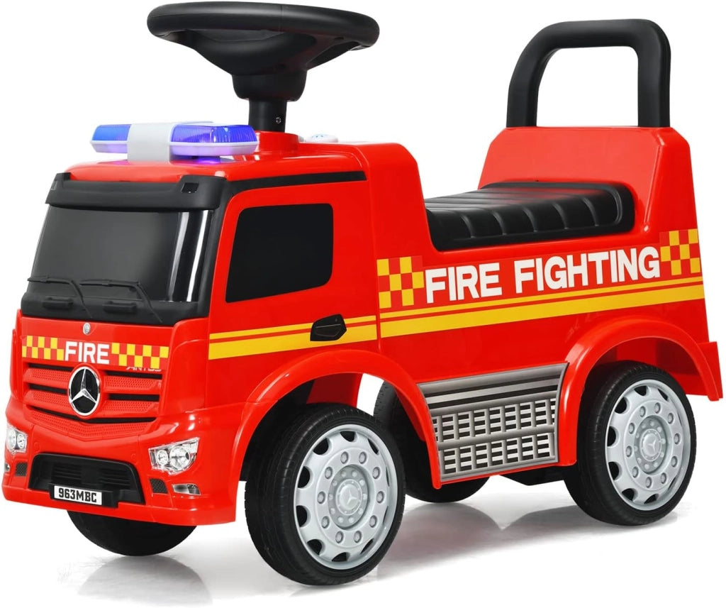 Camion dei Pompieri per Bambini, Macchinina Cavalcabile per Bambini, con Volante, Schienale, Macchina Cavalcabile con Piedi a Terra, Regalo per Bambini, Rosso