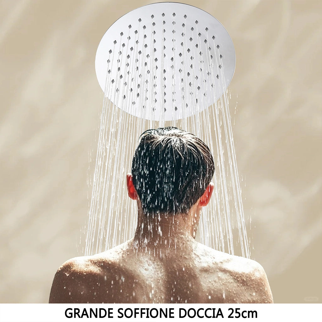 AICA ITALY Sistema Doccia con Miscelatore Termostatico a 38℃ e Soffione Rotondo da 25cm Altezza Regolabile 72-120cm Cromo