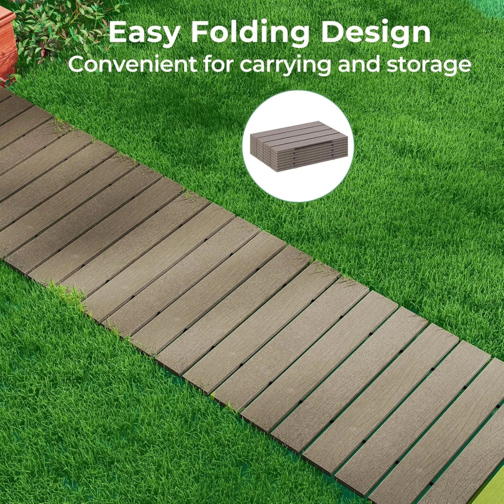 Passerella da Giardino Pieghevole 242 x 43 cm, Sentiero da Prato in HDPE con Cavi in Acciaio, Percorso da Prato Antiscivolo per Cortile e Spiaggia, Grigio