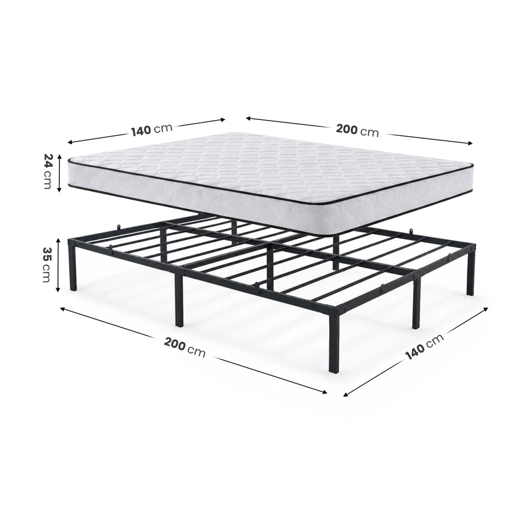 Struttura Letto Pieghevole in Metallo con Materasso Rete a Doghe 140x200 cm Nero Letto per Ospiti 9 Gambe 20 Doghe