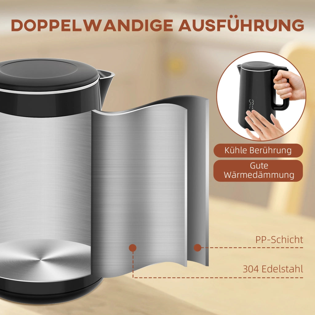 Set cucina con bollitore e tostapane ¨C zephmum ¨C 7 livelli tostatura, acciaio inossidabile, plastica, nero
