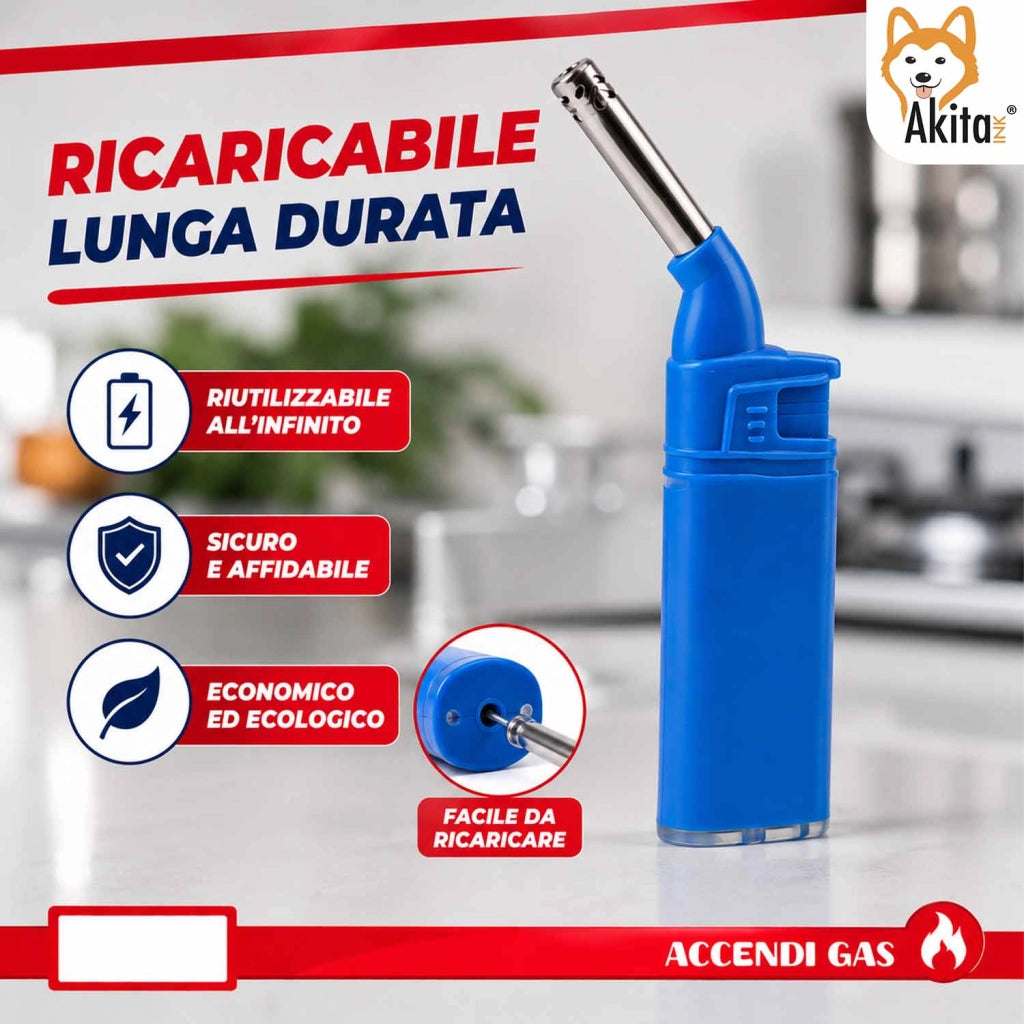 Akitaink Set 5 Accendigas Ricaricabili Beccuccio Inclinato