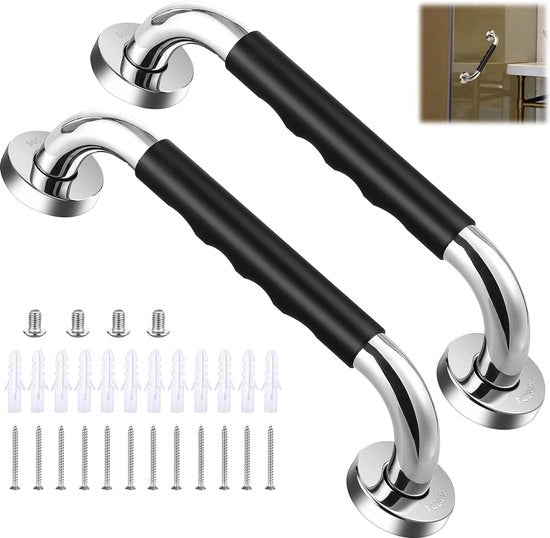 2 pezzi di maniglie di appoggio antiscivolo, 33CM maniglia di appoggio in acciaio inossidabile per doccia & gel di silice maniglie di sicurezza, maniglie di appoggio per bagno, toilette, bagno, cucina, scale