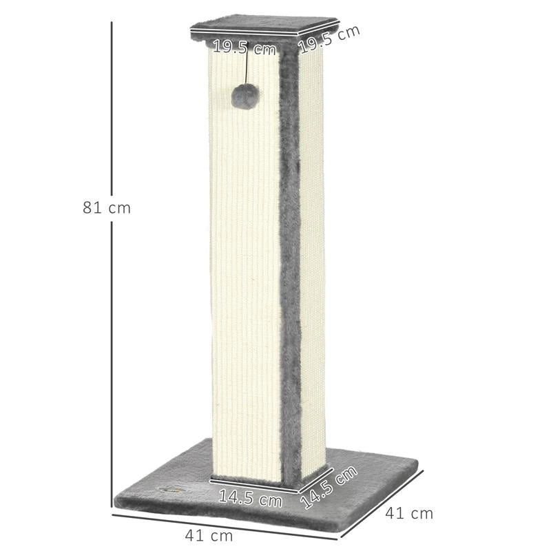 TIRAGRAFFI PER GATTI CON PALLINA PALO IN SISAL E RIVESTIMENTO IN PELUCHE 41X41X81 CM GRIGIO