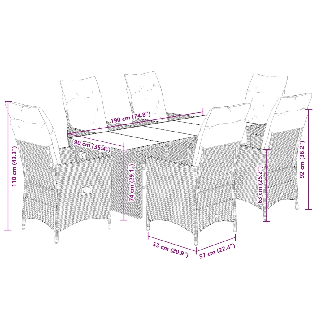 Set da Pranzo da Giardino 7 pz con Cuscini in Polyrattan Grigio 3276732