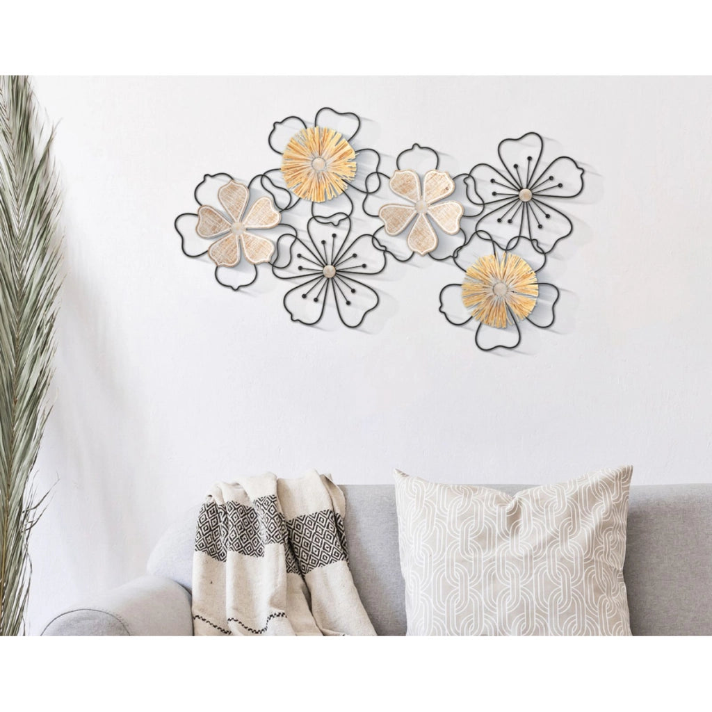 Decorazione in Metallo 3D Fiori 53, Marrone, Metallo, 75x3,5x42 cm