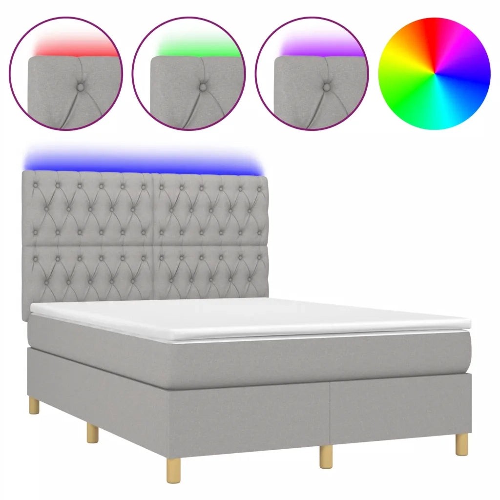 Letto a Molle Materasso e LED Grigio Chiaro 140x190 cm Tessuto