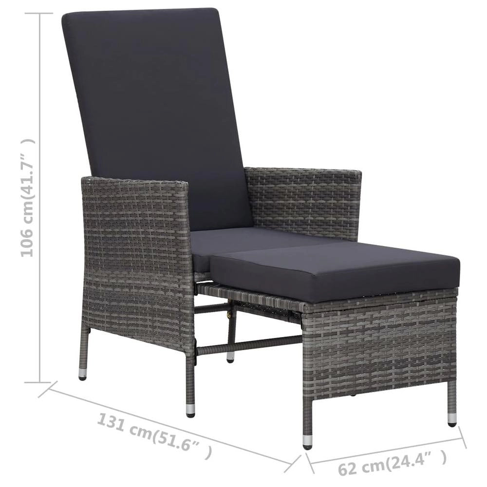 Garden Lounger With Cushions, Poly Rattan, Grey