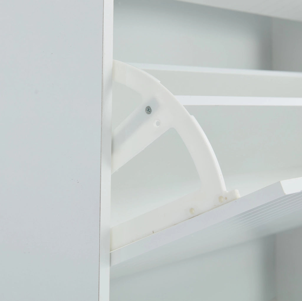 Mobile portascarpe a 3 ribalte 80x23x123;5 cm in MDF bianco con dettagli dorati