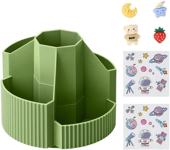 360 gradi penna rotante, organizzatore da ufficio multifunzionale con 5 compartimenti per bambini con adesivi 3D, penna rotante per diverse scritture (verde, 13 x 10 cm)
