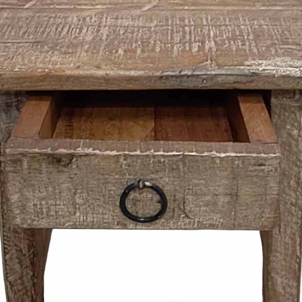 Sgabello con cassetto in legno con finitura artigianale marrone 25x25x29 h cm