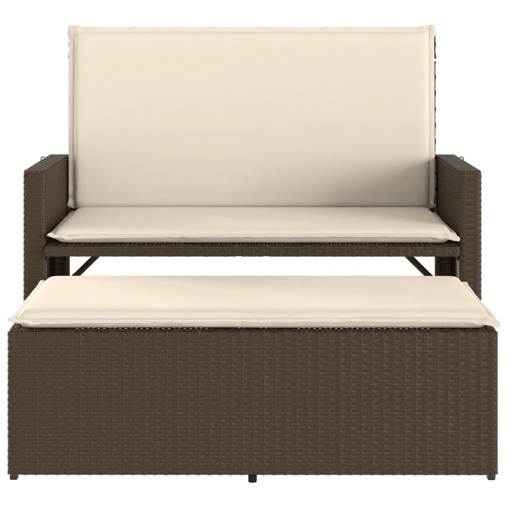 Panca da Giardino con Cuscini e Poggiapiedi-Sgabello-Panca da esterno Marrone Polyrattan