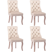 Set di 4 sedie da pranzo con schienale alto; capitonné e struttura in legno in velluto beige