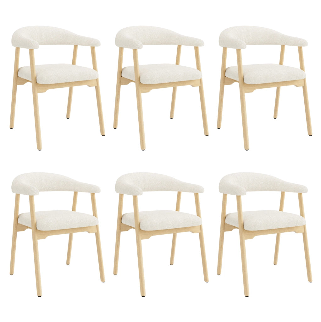 Set di 6 sedie da pranzo 60.5x57x79.5 cm con schienale ergonomico C e braccioli in legno naturale