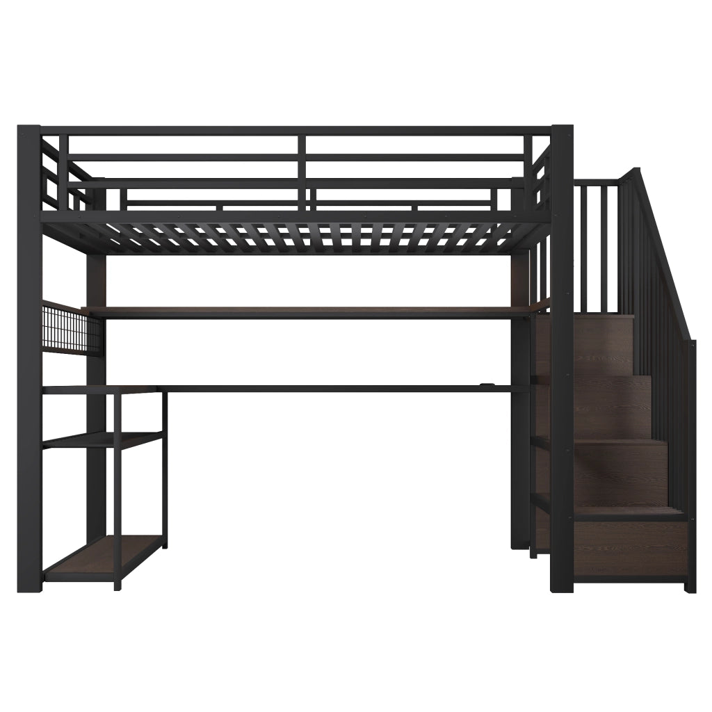 LETTO A CASTELLO 90x200 cm in metallo e MDF nero con scrivania, armadio e LED