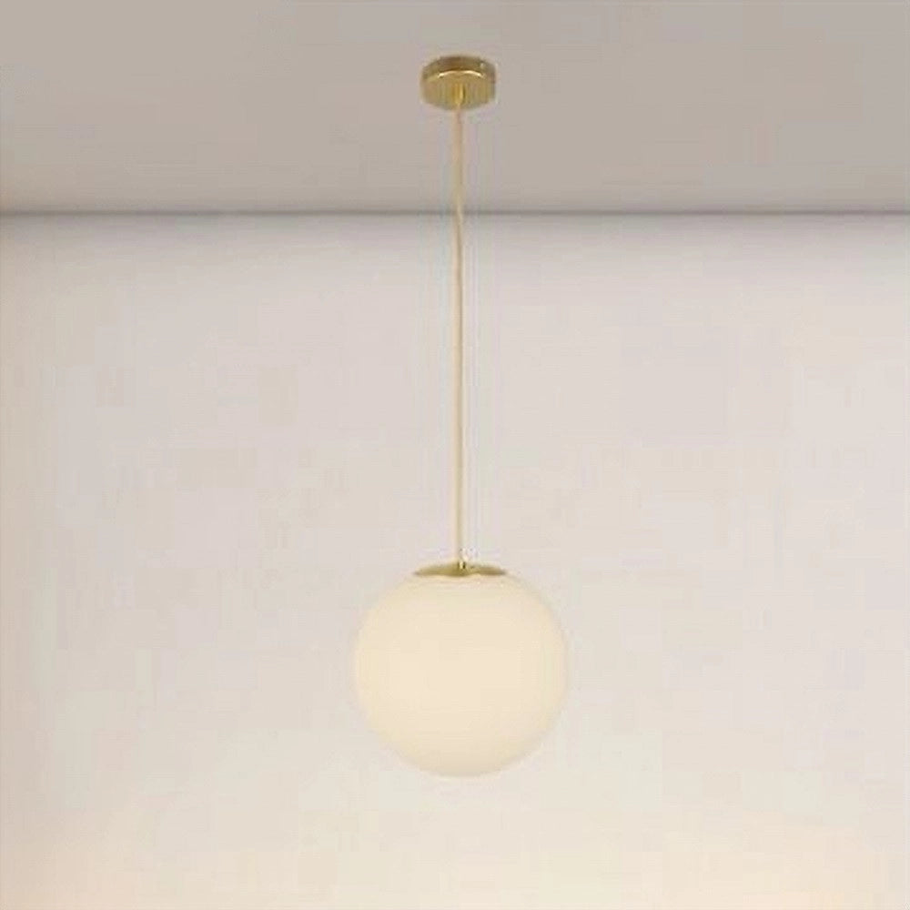 Trade Shop - Lampadario A Sospensione Oro Con Sfera Vetro Bianco Attacco E27 Moderno Minimal 33504 -