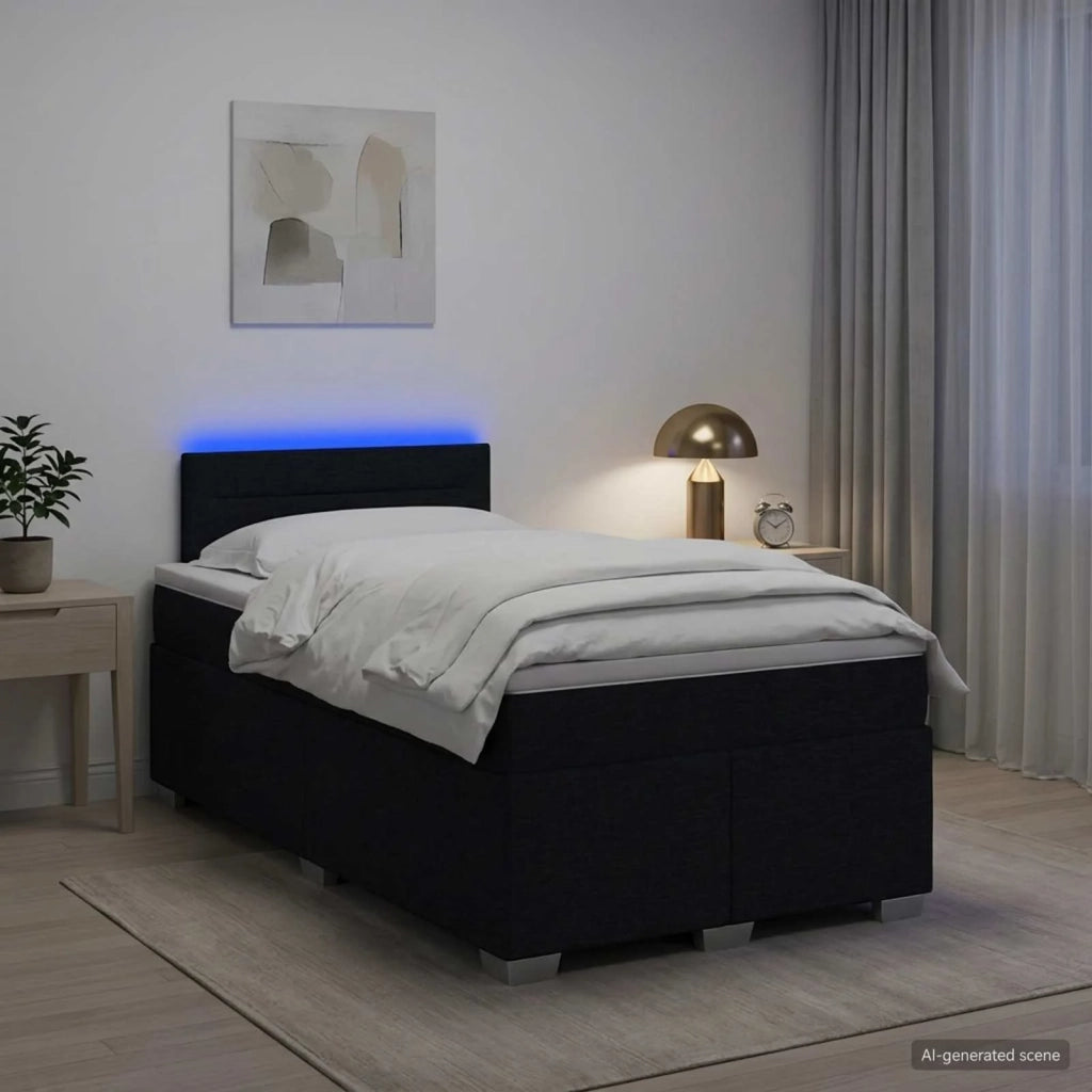 Letto con Box Spring, Materasso e LED Nero 120 x 200 cm Tessuto 3451912