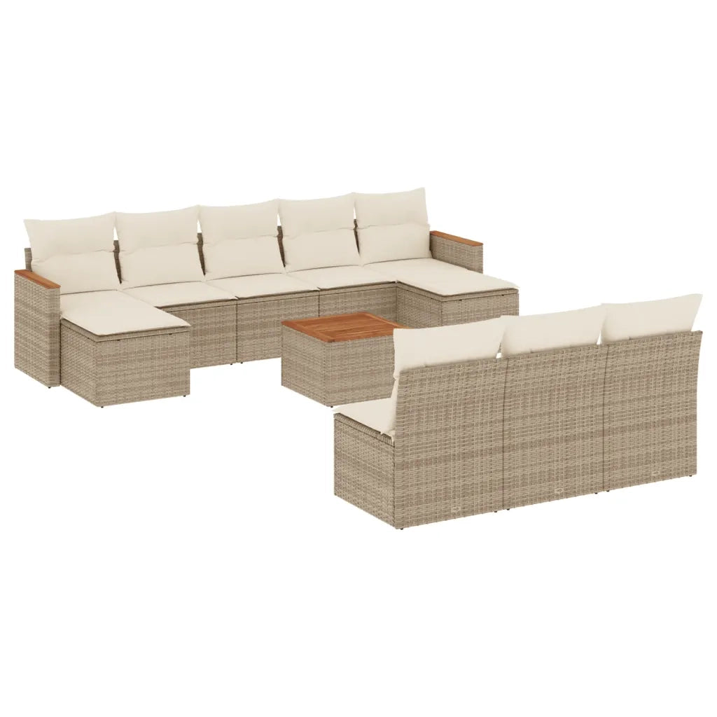 Set Divani da Giardino 11 pz con Cuscini Beige in Polyrattan 3226394