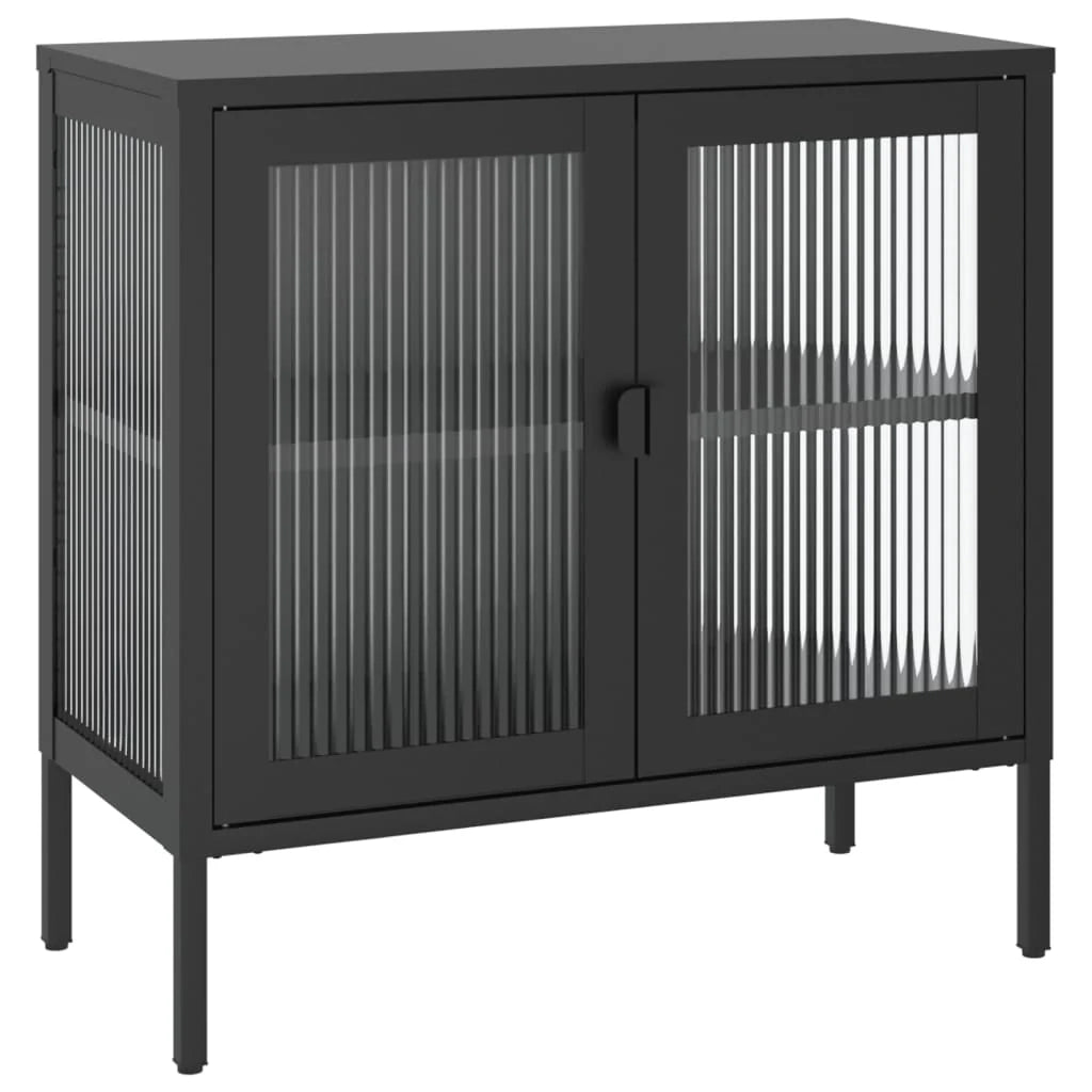 Buffet credenza cassettiera armadio mobile contenitore organizer per cucina soggiorno salotto 70 x 35 x 70 cm vetro e acciaio nero 02_0036107