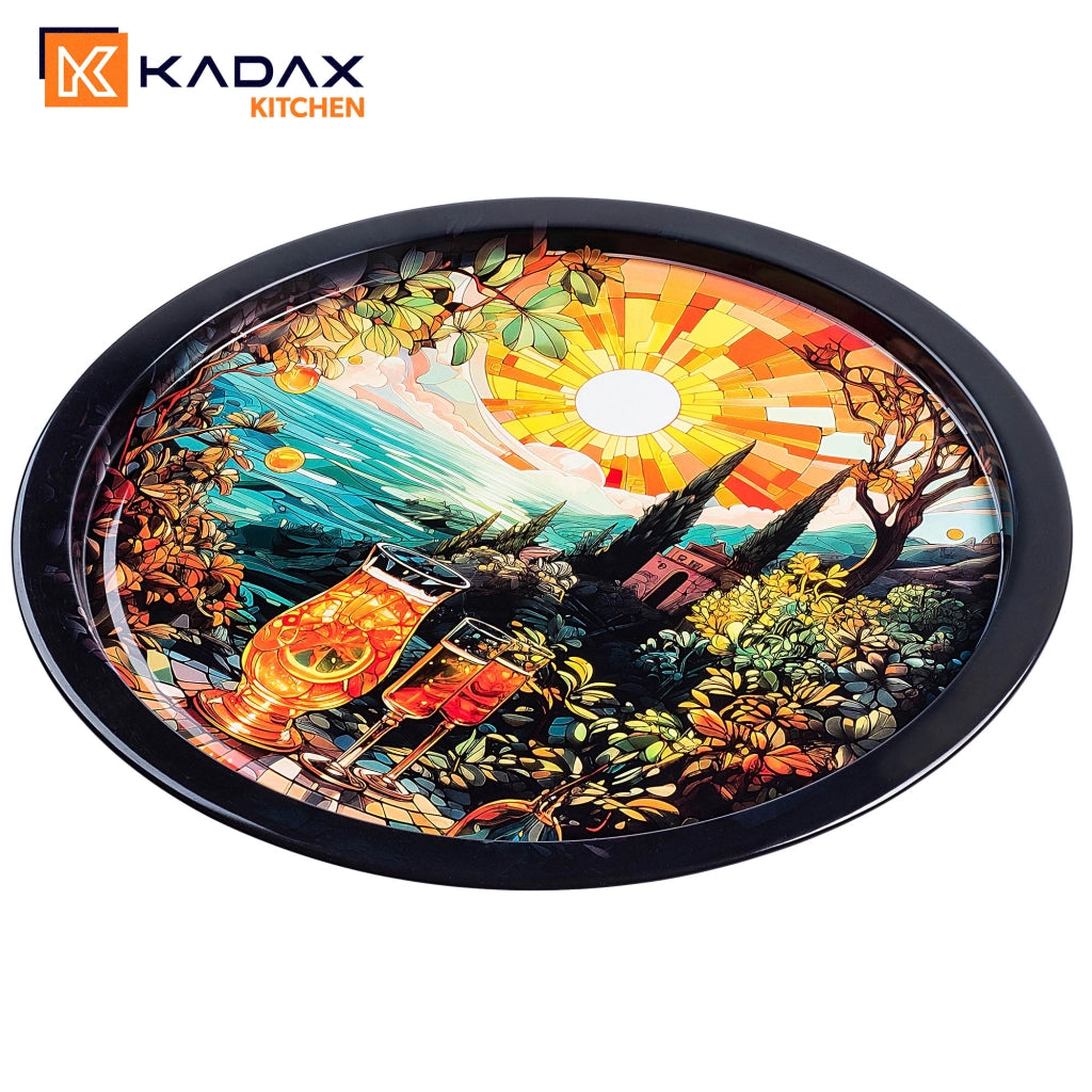 Vassoio decorativo rotondo in metallo KADAX, grande vassoio da cocktail da 32,5 cm
