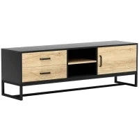 Mobile Porta TV 60" con Armadietto, 2 Cassetti e Ripiani Aperti, 140x35x45 cm, Legno Naturale