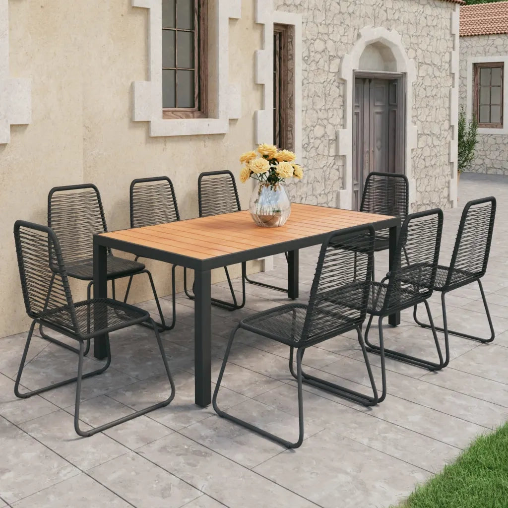 Set da Pranzo da Giardino 9 pz in Rattan PVC Nero e Marronecod mxl 117885
