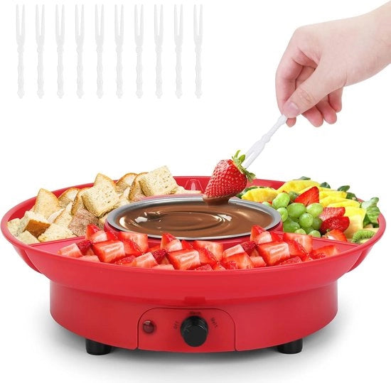 Mini Fornello Elettrico per Cioccolata con Set di Fonduta e 4 Forchette - Ideale per Cioccolata e Formaggi