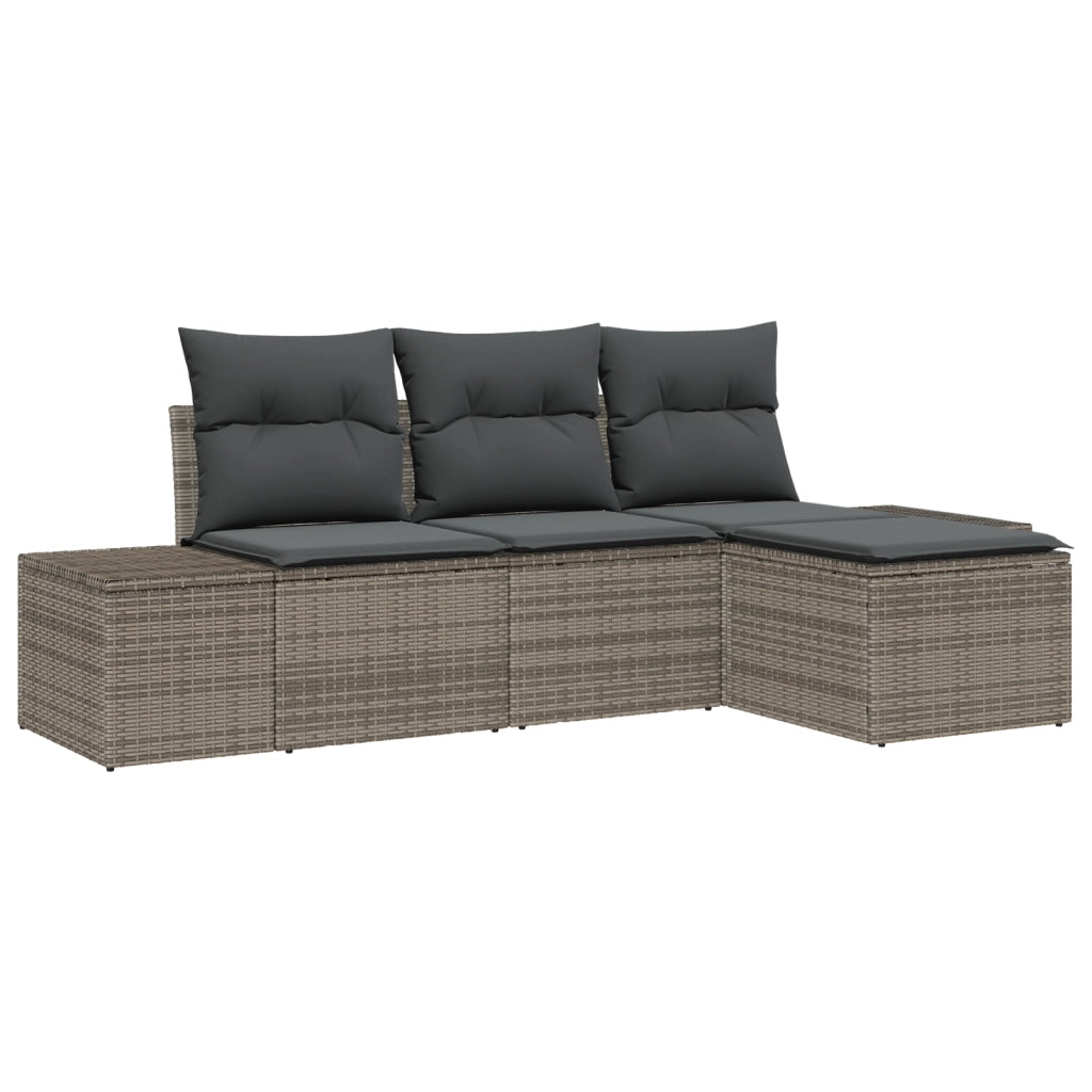 Set di Divani da Giardino in 4 Pezzi con Cuscini Grigi in Polyrattan