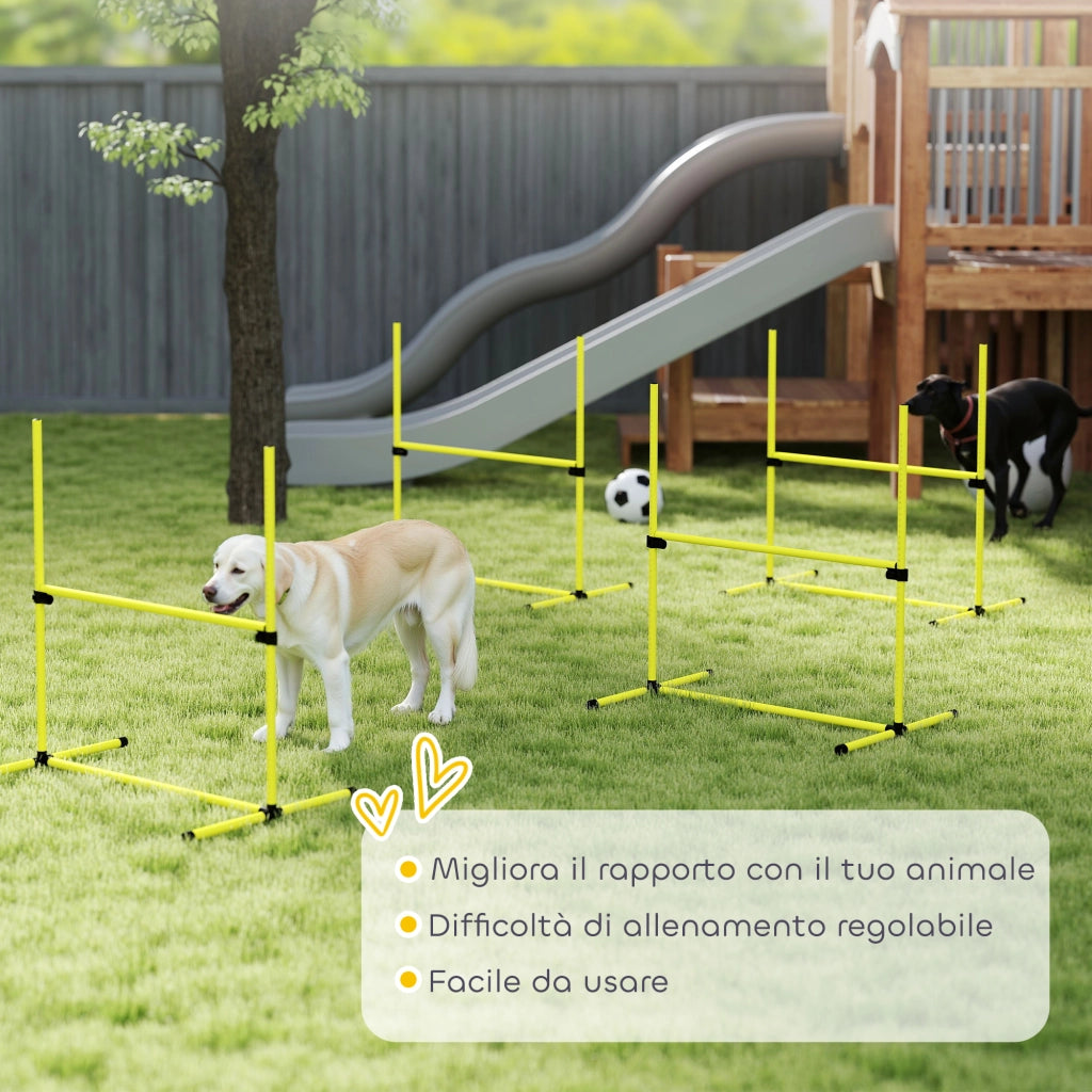 Set 4 Ostacoli Agility Dog per Addestramento Cani ad Altezza Regolabile con Borsa da Trasporto, Giallo