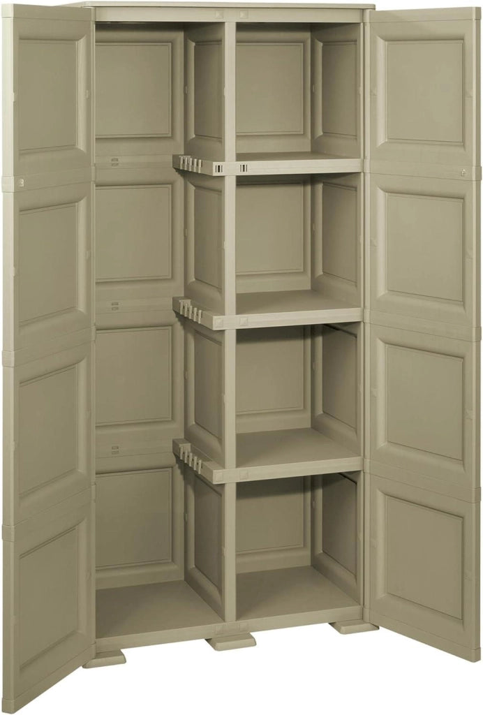 ARMADIO 2 ANTE TAUPE 79X43X164 CM CON 4 SCOMPARTI E VANO PORTASCOPA – MOBILE ALTO ORGANIZZAZIONE CASA PER INGRESSO E LAVANDERIA