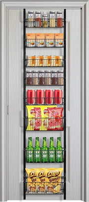 Organizzatore a parete con 8 livelli, per la porta, nero, supporto per la porta, mensola per la porta, mensola per la cucina, mensola per la doccia, mensola per la bagno, mensola per la porta come supporto per la conservazione, 198 x 44 x 13 cm