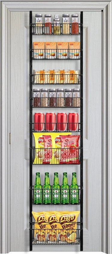 Organizzatore a parete con 8 livelli, per la porta, nero, supporto per la porta, mensola per la porta, mensola per la cucina, mensola per la doccia, mensola per la bagno, mensola per la porta come supporto per la conservazione, 198 x 44 x 13 cm